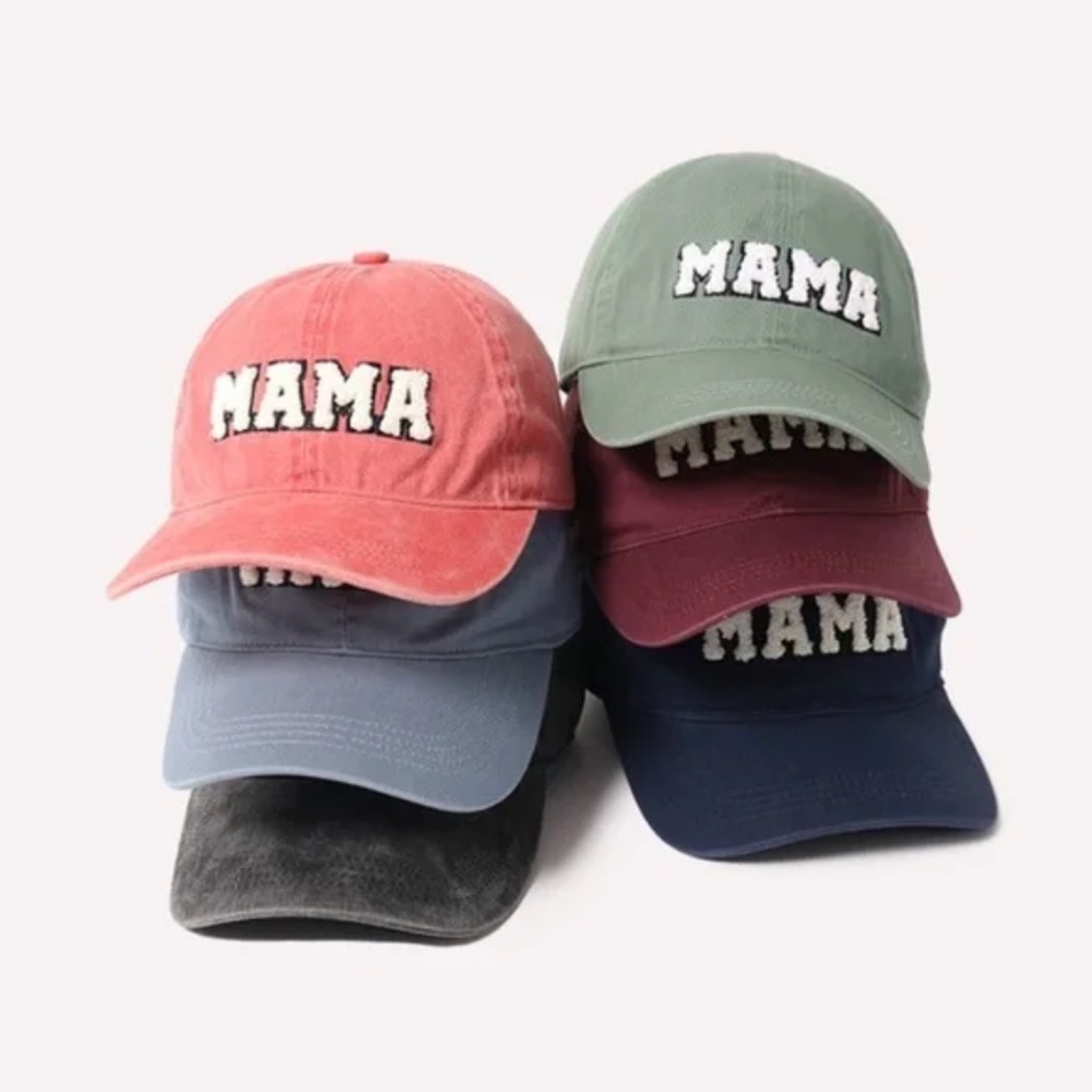 Navy Blue Chenille Sherpa Patch MAMA Lettered Baseball Cap Hat - Picture 2 of 2